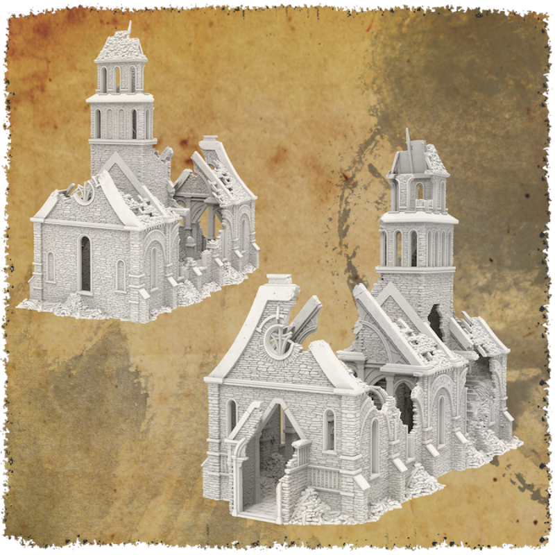 Model of a gothic-style building on a textured brown background