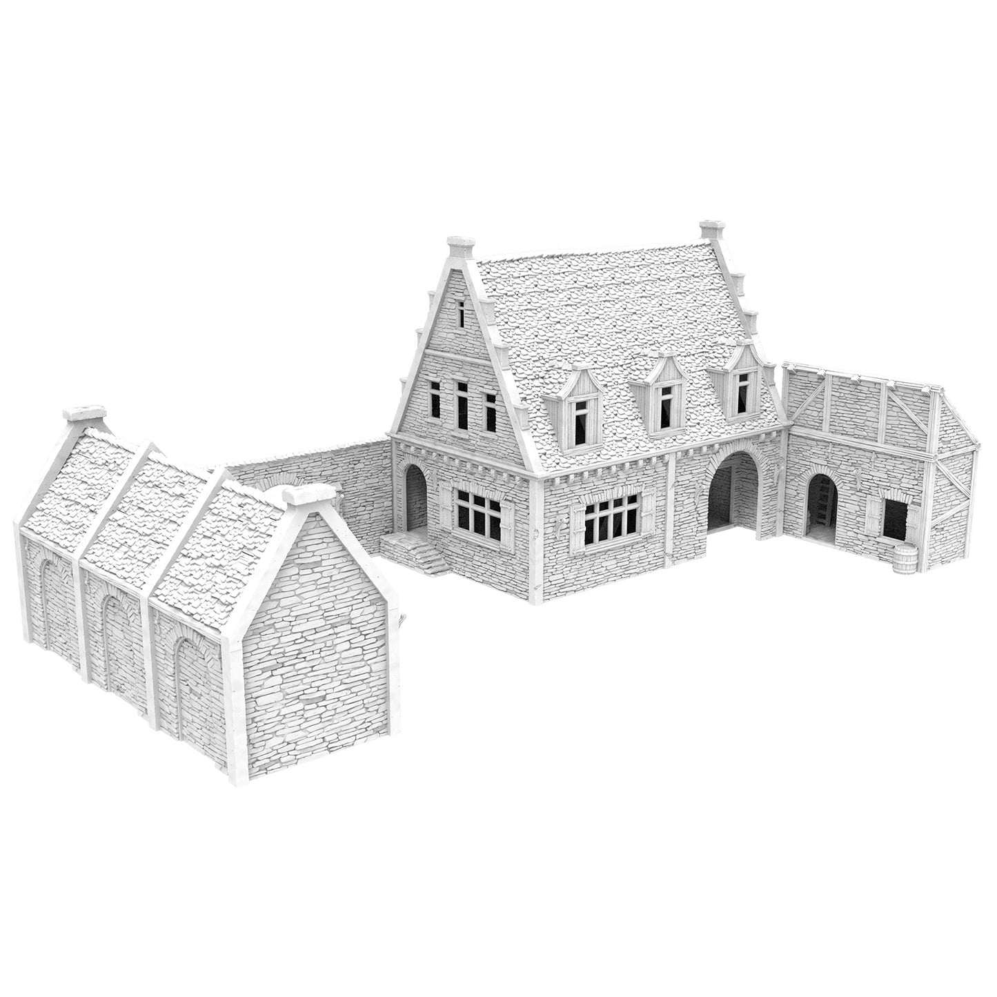Roadside Inn - Set of 3 Buildings with Wall