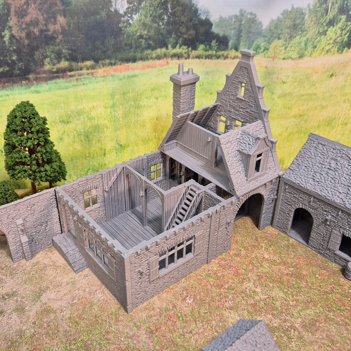 Roadside Inn - Set of 3 Buildings with Wall