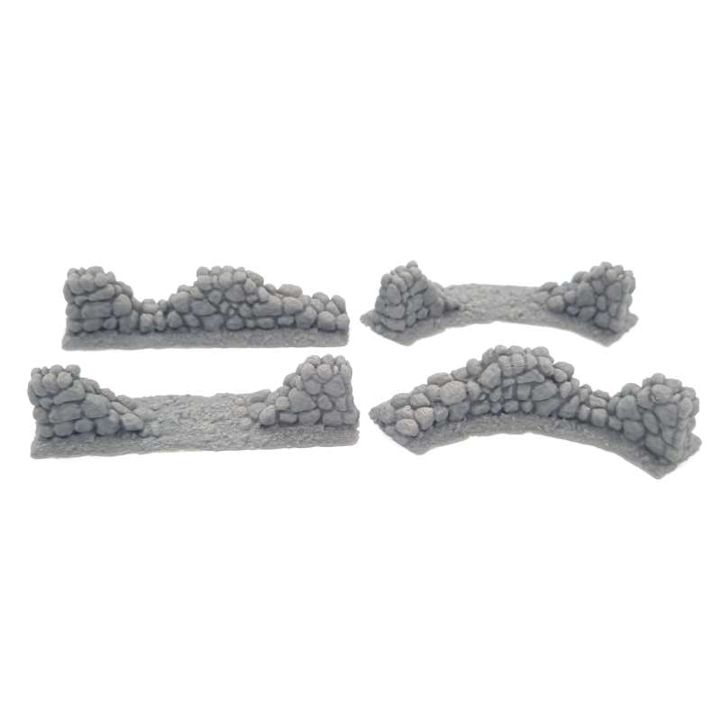 4x Ruined Rustic Stone Fence Front View
