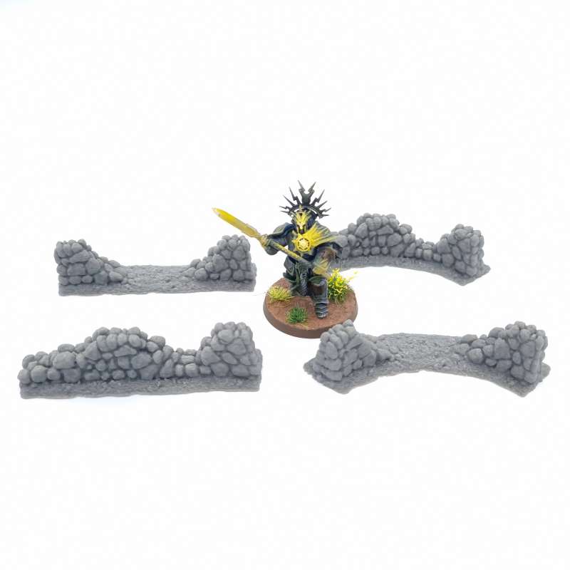 4x Ruined Rustic Stone Fence QP3D Wargames