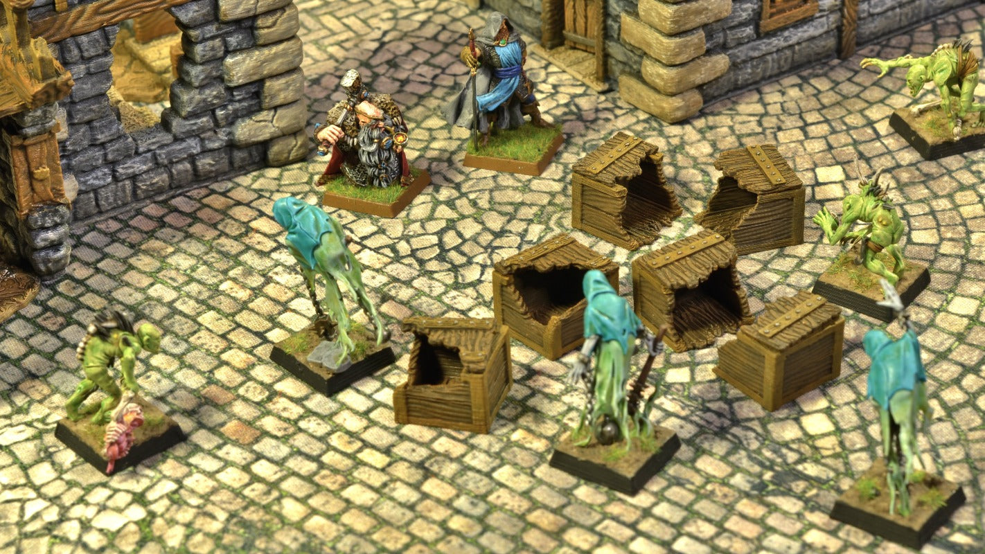 6x Damaged Square and Rectangular Boxes QP3D Wargames