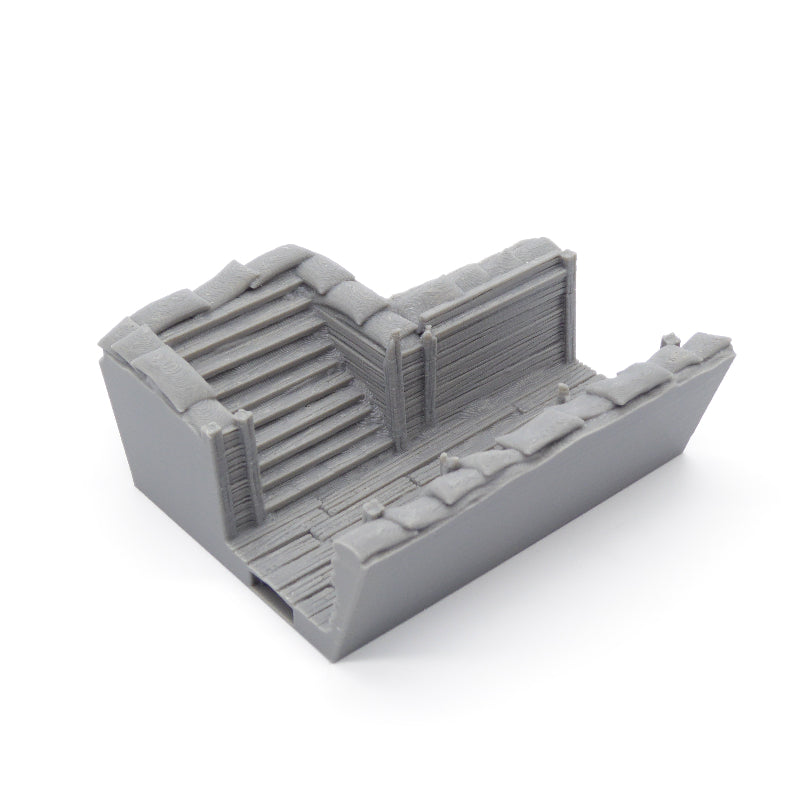 T-section trench piece with stairs for immersive battlefield setups
