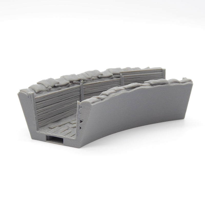 Side view of 3D-printed wargaming trench terrain with realistic details