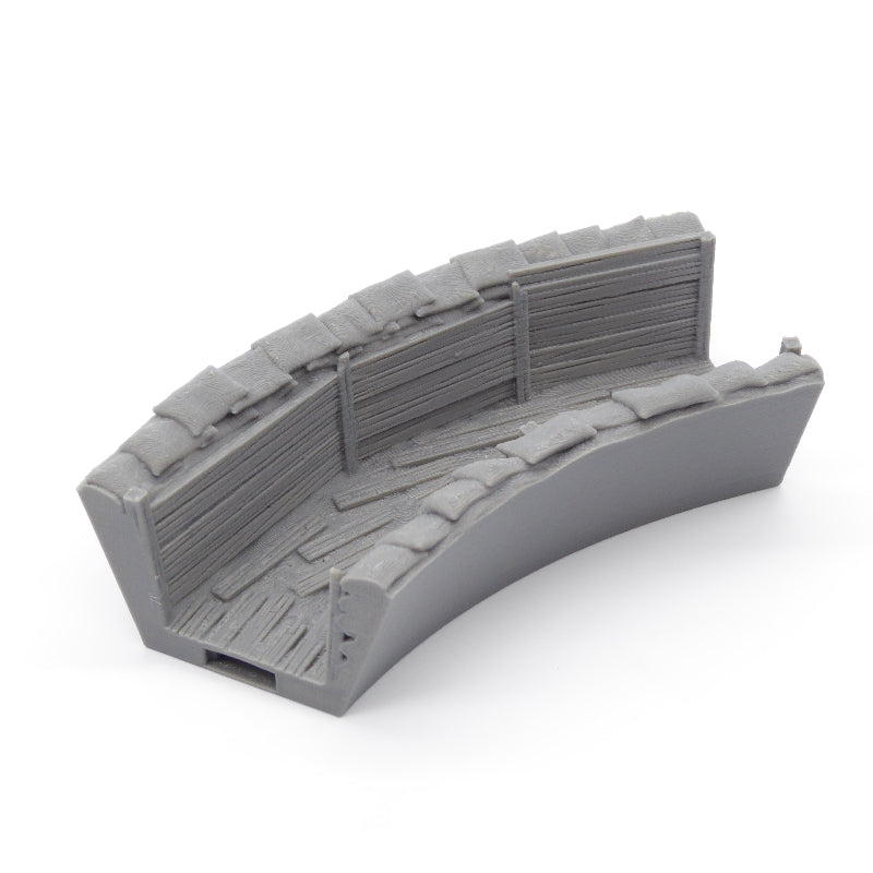 Front view of a modular trench section for WW1 and WW2 battlefields