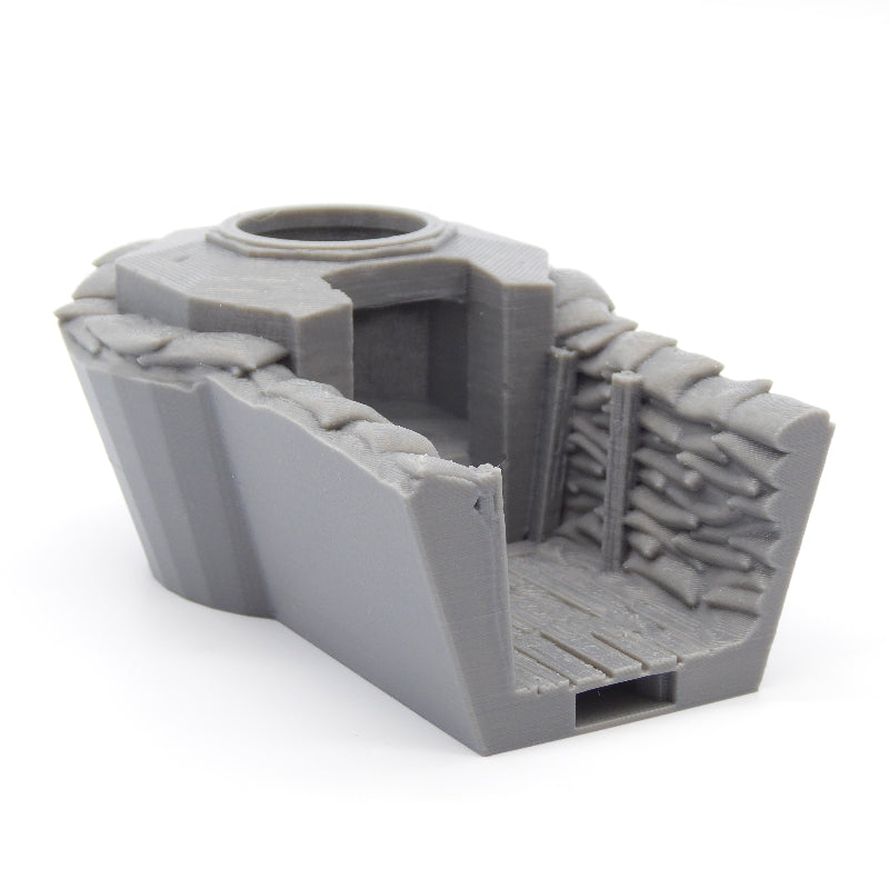 Side view of 3D-printed wargaming trench terrain with realistic details
