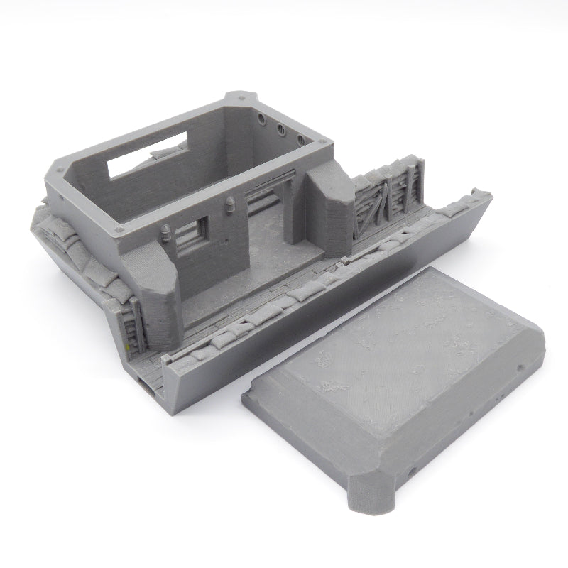 Top-down view of a fortified trench bunker for tabletop wargames