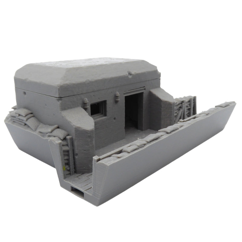 Close-up of detailed wargaming bunker terrain, OpenLOCK connection visible