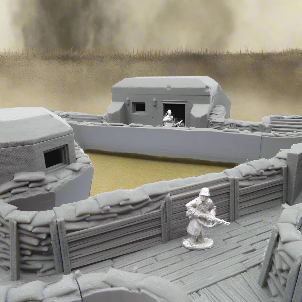 Close-up of modular trench terrain with OpenLOCK Clips for secure connection