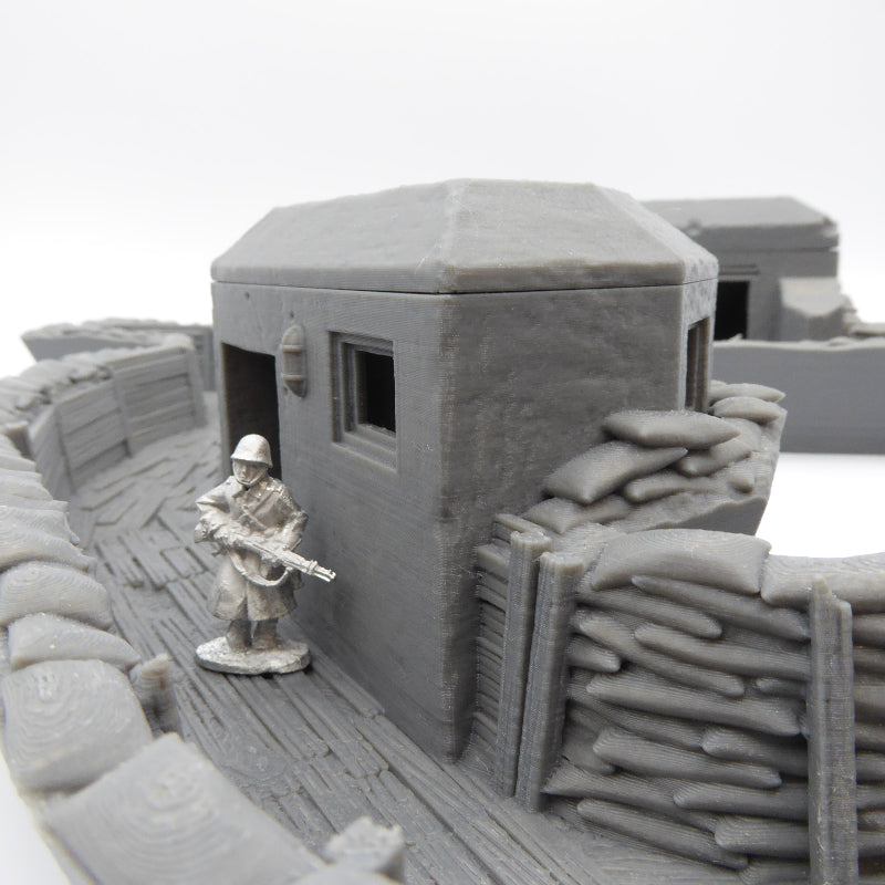 Top-down view of a fortified trench bunker for tabletop wargames