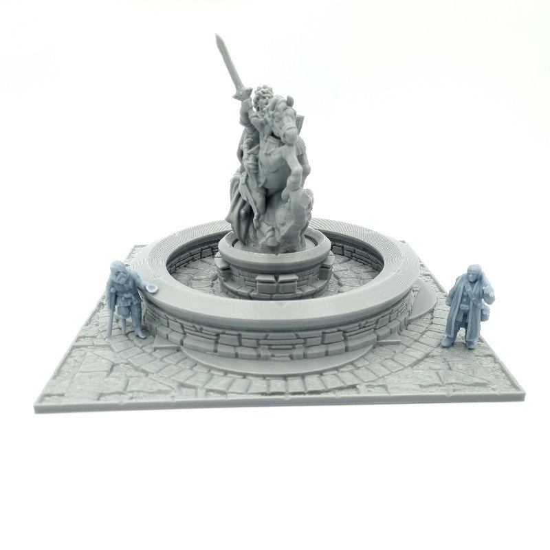 Square Fountain with Knight Statue QP3D Wargames