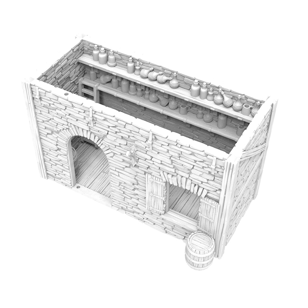 Roadside Inn - Set of 3 Buildings with Wall