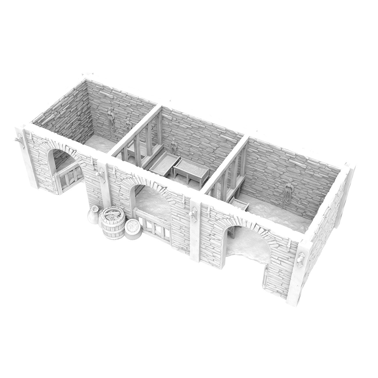 Roadside Inn - Set of 3 Buildings with Wall