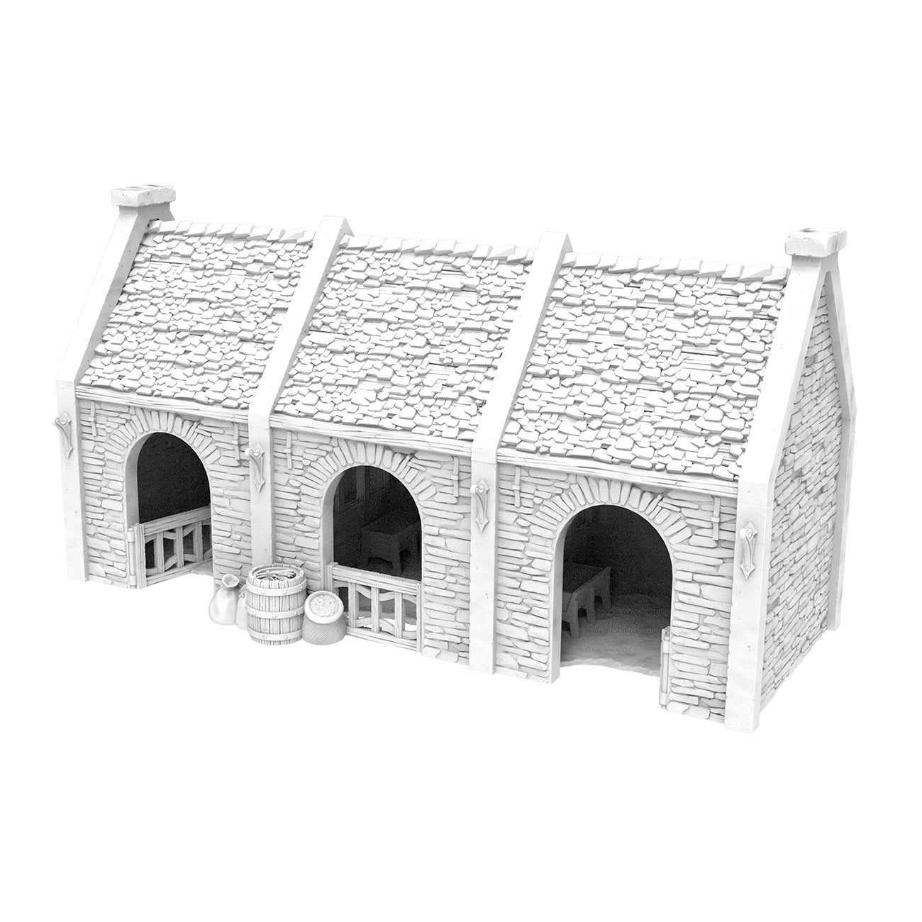 Roadside Inn - Set of 3 Buildings with Wall