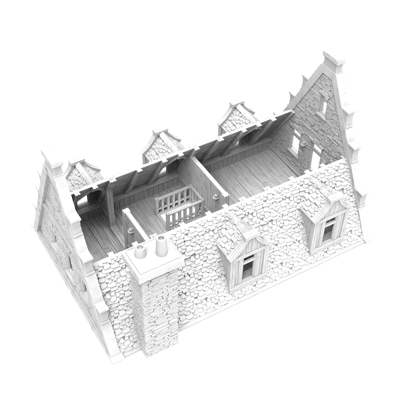 Roadside Inn - Set of 3 Buildings with Wall