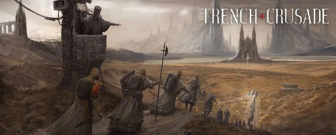 Image of Trench Crusade Game Box: "Trench Crusade game box featuring stunning artwork by Mike Franchina, set in a blasphemous alternate WW1 era.