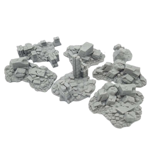 Scatter Ruin Set – Modular Rubble & Rocky Cover Terrain (7 Pieces) for Tabletop Wargaming 28-32mm Scale