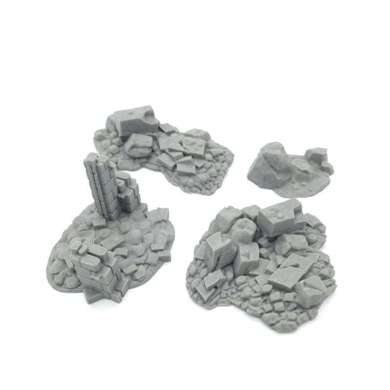 Scatter Ruin Set – Modular Rubble & Rocky Cover Terrain (7 Pieces) for Tabletop Wargaming 28-32mm Scale