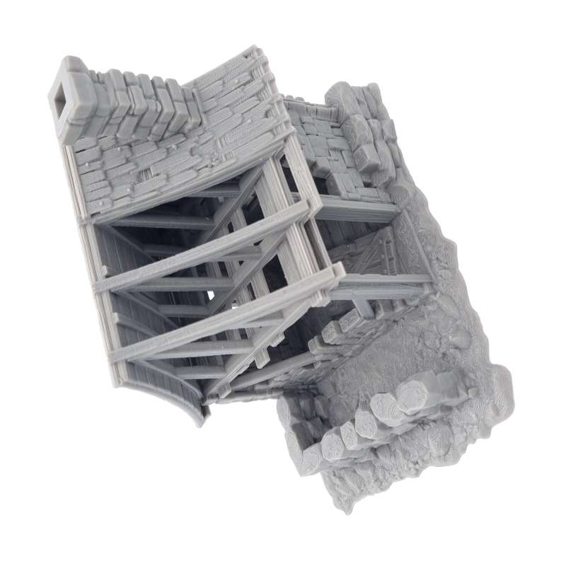 Gray 3D-printed model of a castle on a white background