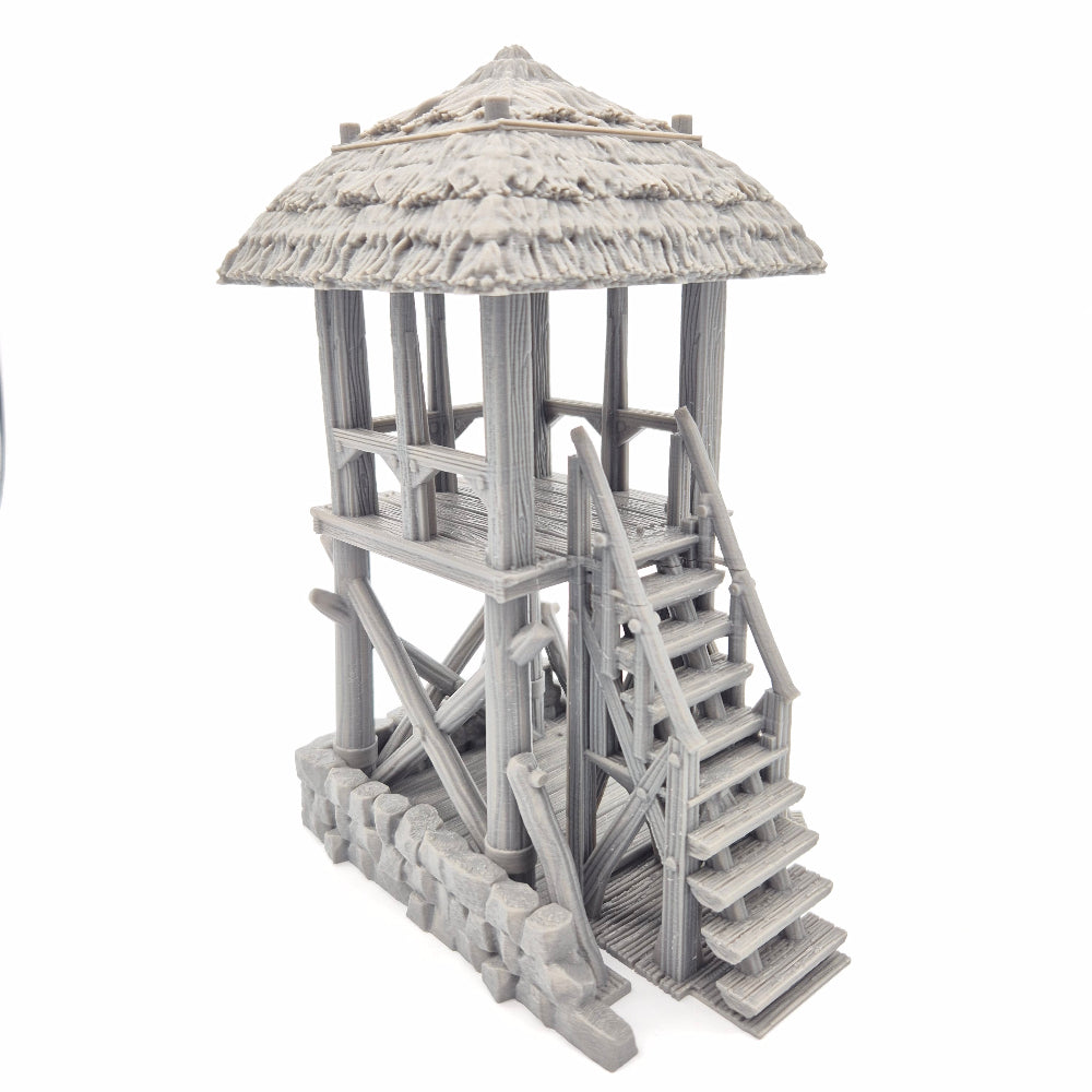 3D-printed model of a tower on a white background