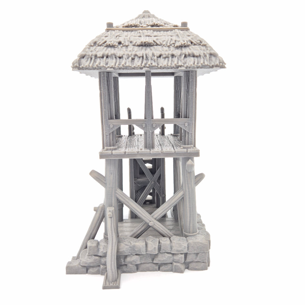 Model of a stone tower with a white background