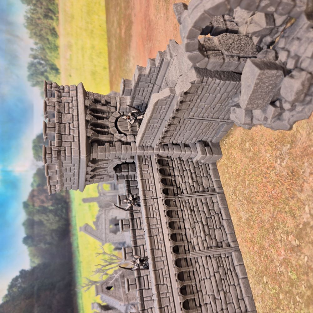 Modular Ruined Castle Wall Section M End - Medieval Wargaming Terrain Scenery