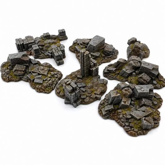 Scatter Ruin Set – Modular Rubble & Rocky Cover Terrain (7 Pieces) for Tabletop Wargaming 28-32mm Scale