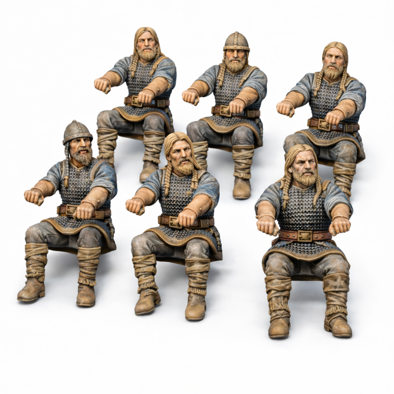 Set of six Viking action figures in various poses on a white background