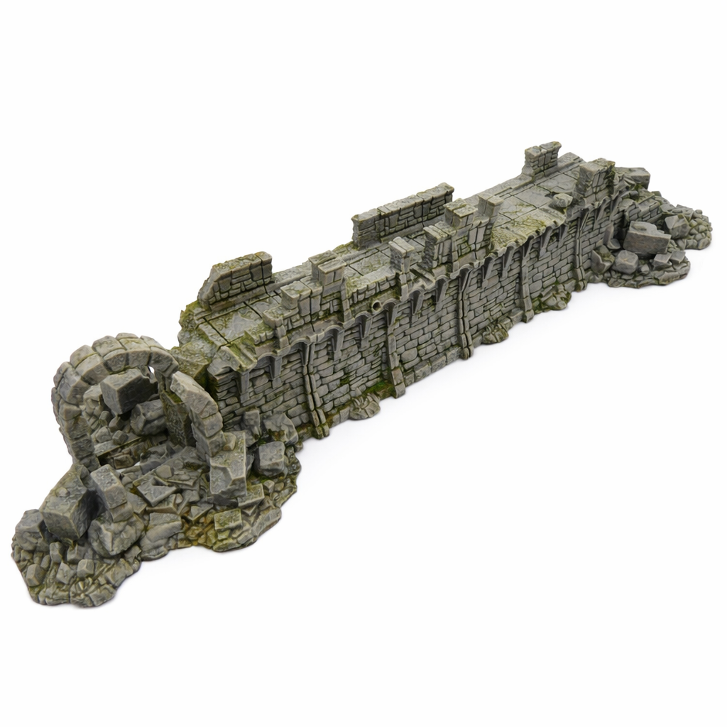 Modular Ruined Castle Wall Set A - Medieval Wargaming Terrain Scenery