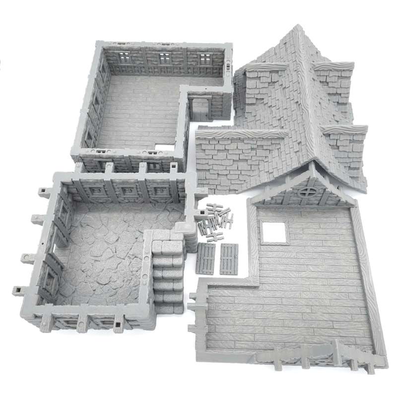 Large Cottage House v1 Game Model Building Set Complete View