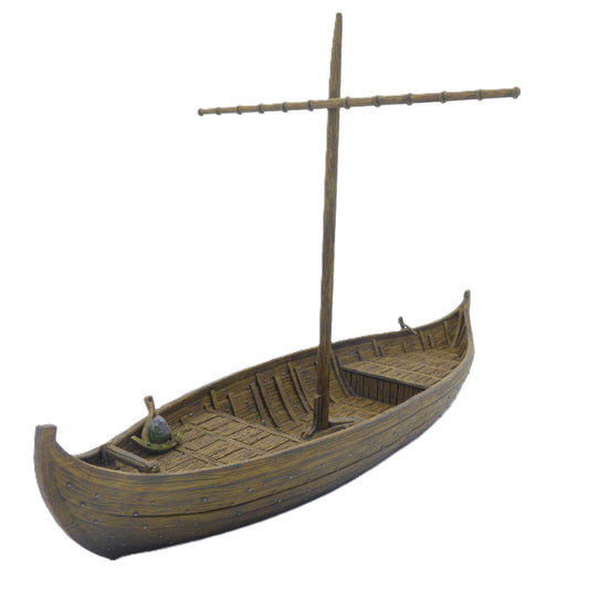 Model of a Viking longship on a white background