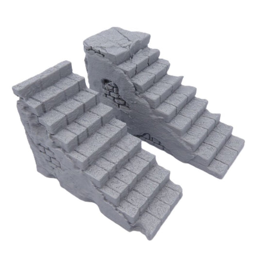 Stairs Parallel & Perpendicular – Set of 2 – 28mm Tabletop Terrain | Modular Accessory