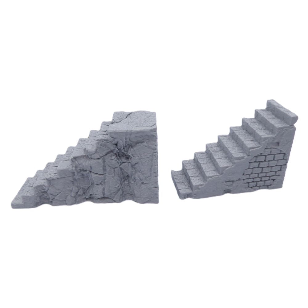 Stairs Parallel & Perpendicular – Set of 2 – 28mm Tabletop Terrain | Modular Accessory