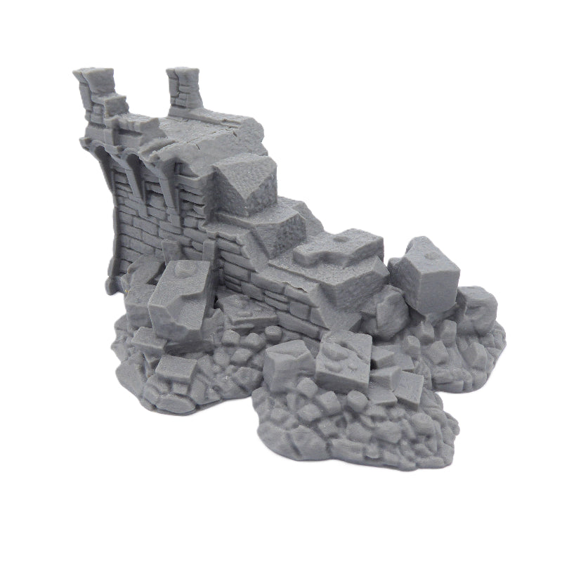Modular Ruined Castle Wall Section M End - Medieval Wargaming Terrain Scenery
