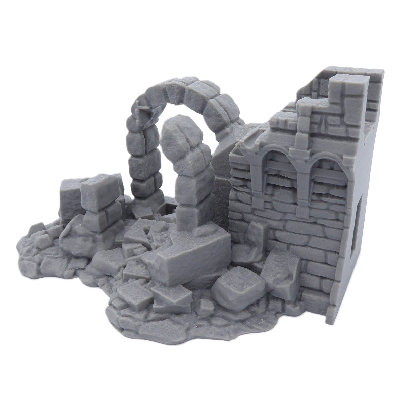 Gray stone ruins model on a white background