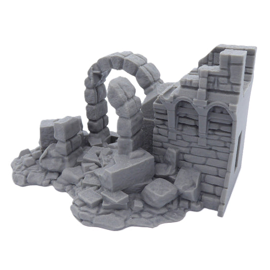 Gray stone ruins model on a white background