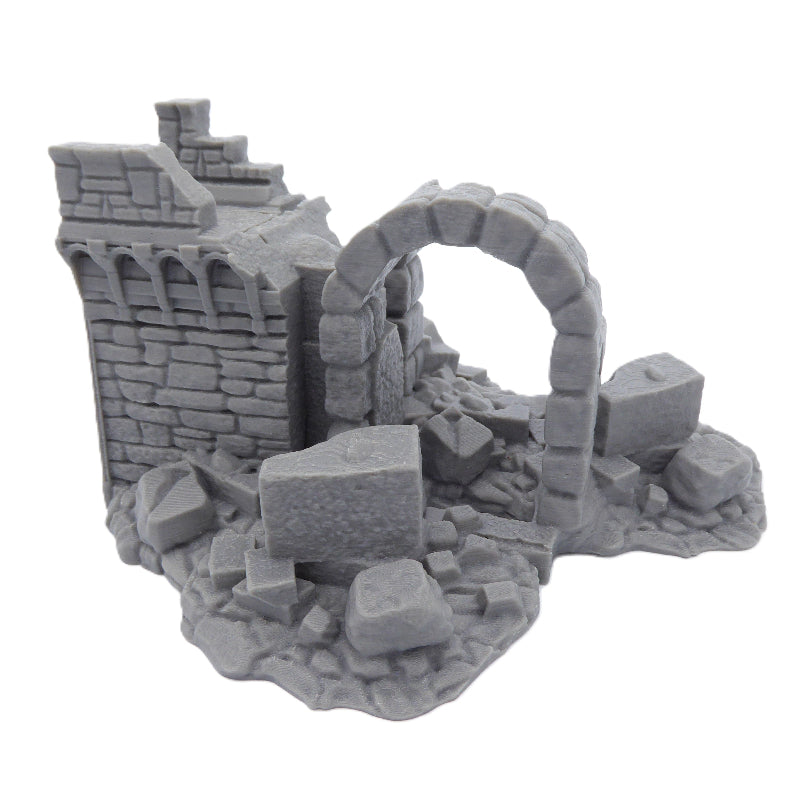 Modular Ruined Castle Wall Section F End - Medieval Wargaming Terrain Scenery