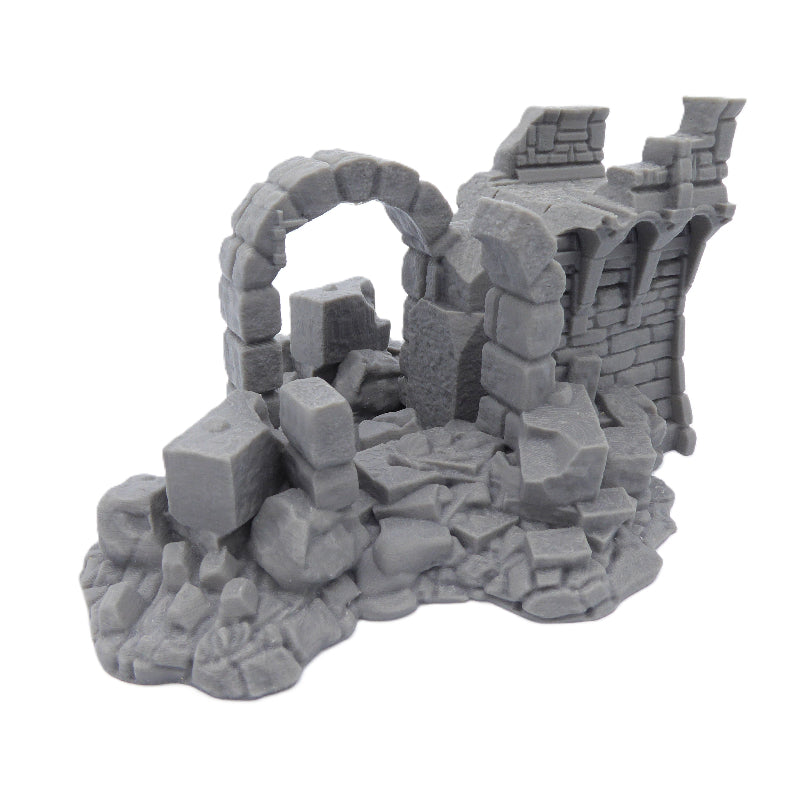 Modular Ruined Castle Wall Section F End - Medieval Wargaming Terrain Scenery