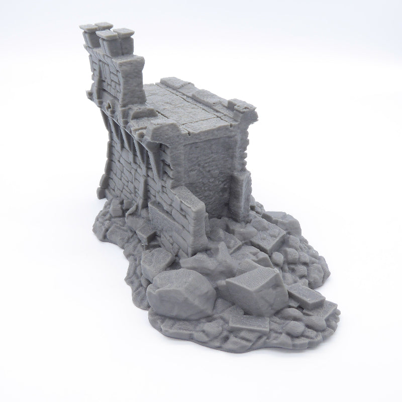 Modular Ruined Castle Wall Section M End - Medieval Wargaming Terrain Scenery