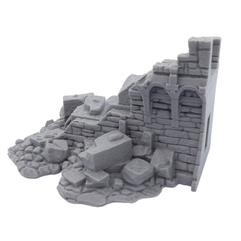 Gray stone wall and rubble model on a white background