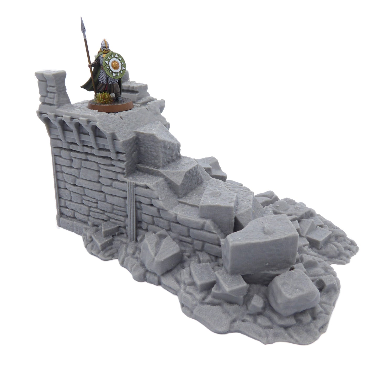 Modular Ruined Castle Wall Section F End - Medieval Wargaming Terrain Scenery