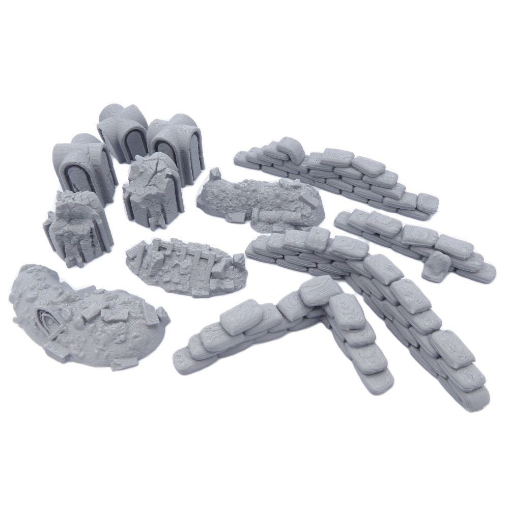 Trench Barricades, Sandbags & Tank Trap Set (12 pcs) – 28mm Battlefield Terrain