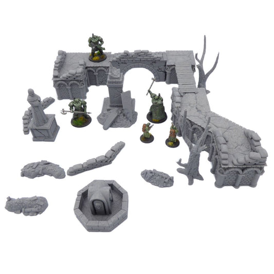 Trench Barricades, Sandbags & Tank Trap Set (12 pcs) – 28mm Battlefield Terrain