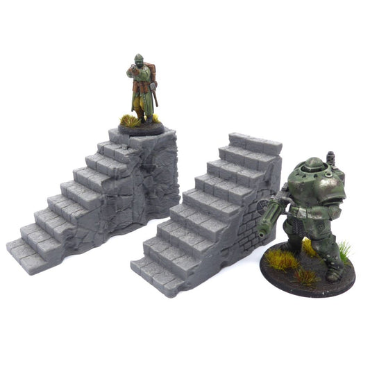 Stairs Parallel & Perpendicular – Set of 2 – 28mm Tabletop Terrain | Modular Accessory