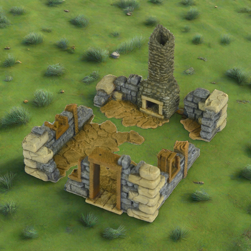 Ruined Rural Cottage House v.1 QP3D Wargames