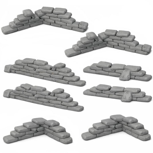 Set of 8 Sandbags – 28mm Tabletop Terrain | Defensive Battlefield Scatter