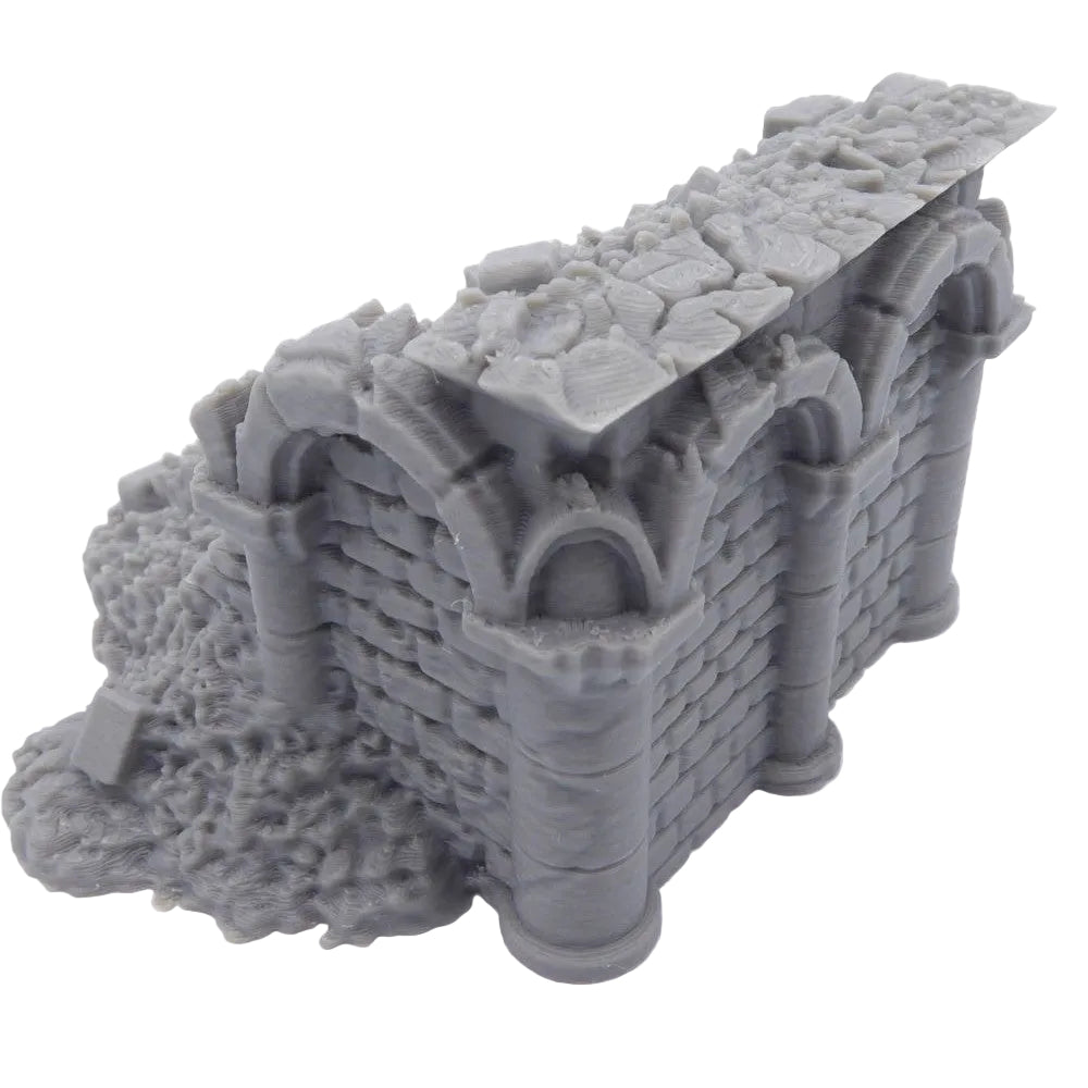 3D-printed miniature castle wall on a white background