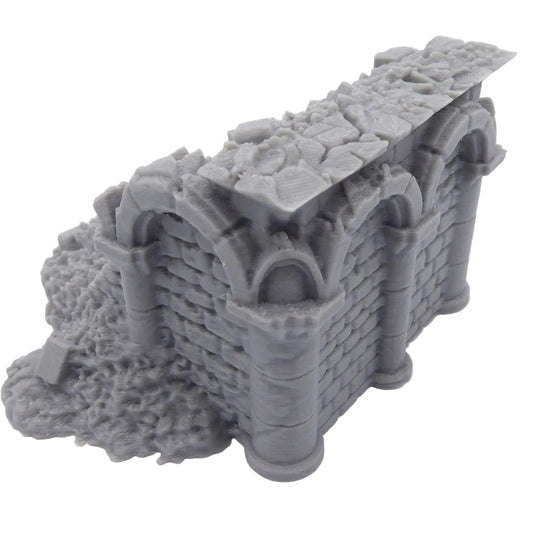 3D-printed miniature castle wall on a white background